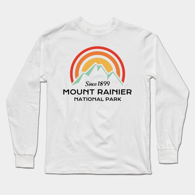 Mount Rainier National Park Retro Sticker Long Sleeve T-Shirt by roamfree